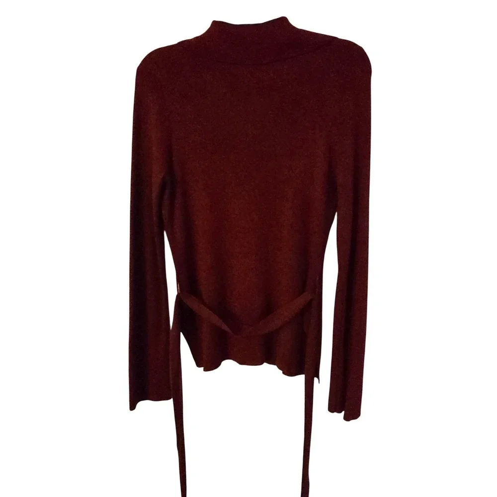 Free Assembly Ribbed Button Front Knit Top Rust Brown Collared Long Sleeve - Picture 3 of 12